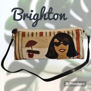 VTG BRIGHTON Canvas Beach Scene Mini Baguette Carpet Shoulder Bag